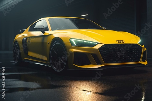 Yellow sports car. 3D rendering illustration. Generative AI © George