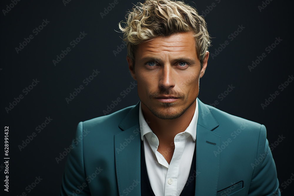 Generative ai studio portrait of handsom blond man on colour background