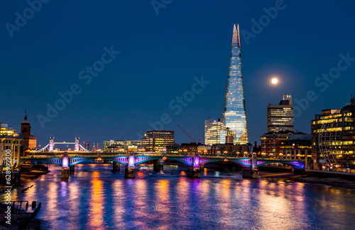 The Shard and Tower Bridge in London at night