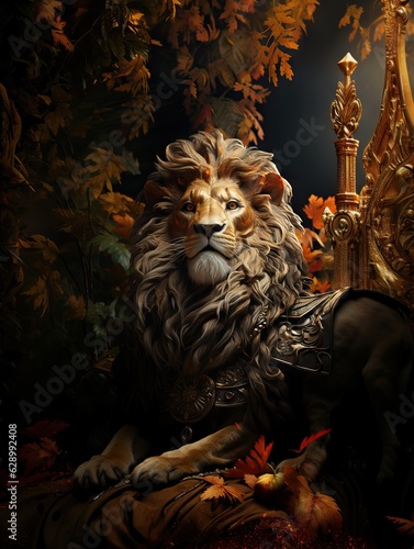 Royal lion sitting on a throne. © misu
