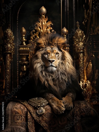 Royal lion sitting on a throne.