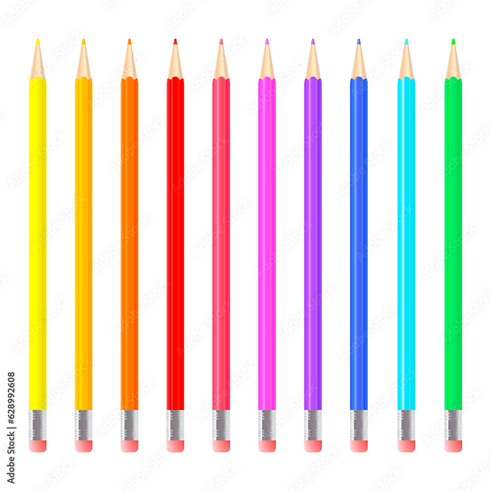 Colorful realistic pencils set. Rainbow colored crayons layed loosely ...