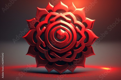 Modern 3D illustration of red Muladhara chakra symbol. Generative AI photo