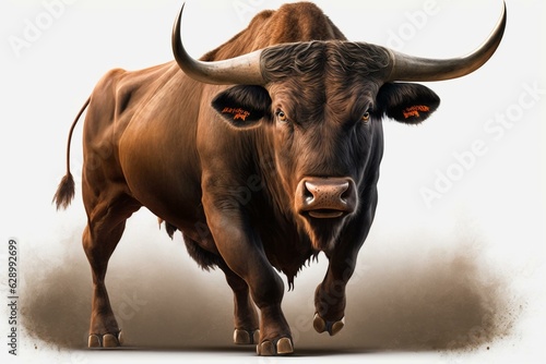 Furious brown bull with transparent background. Generative AI