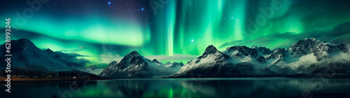 beautiful view of nature scenery on the northern lights. Generative AI