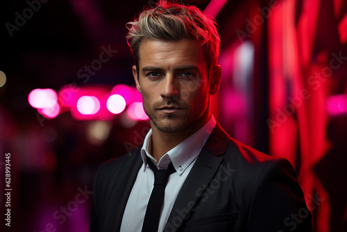 Generative ai studio portrait of handsom blond man on colour background