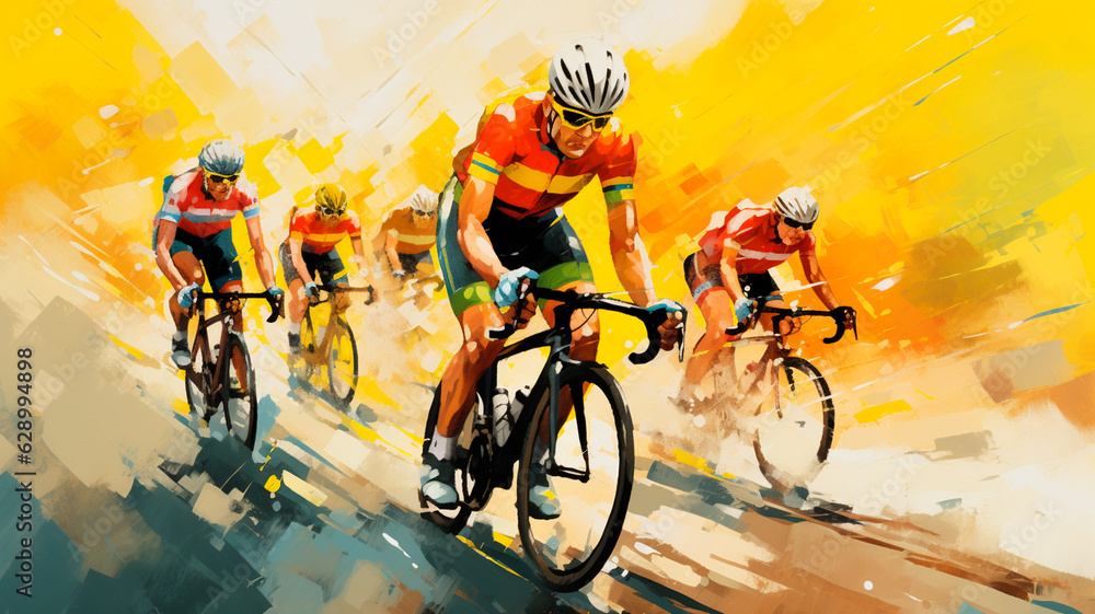 Obraz premium cyclists cycling race in action on the road. sport and healthy lifestyle concept of extreme sport. Generative AI illustrator