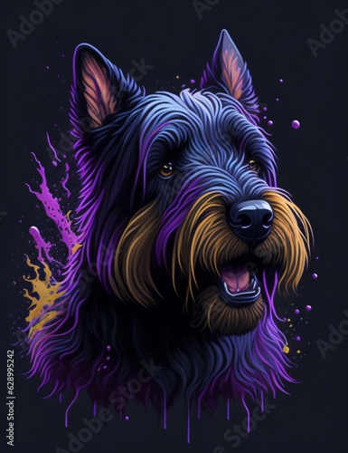 Scottish Terrier Dog blue background Splash Art 3