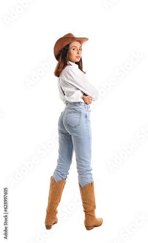 Beautiful cowgirl on white ...