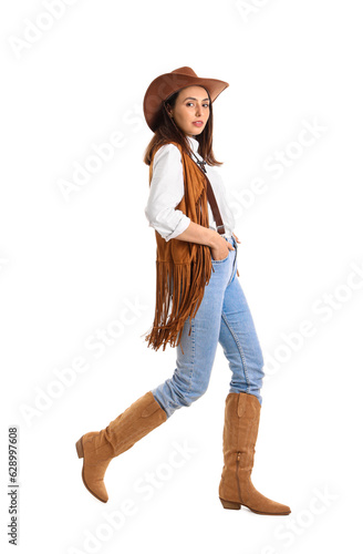 Beautiful cowgirl on white ...
