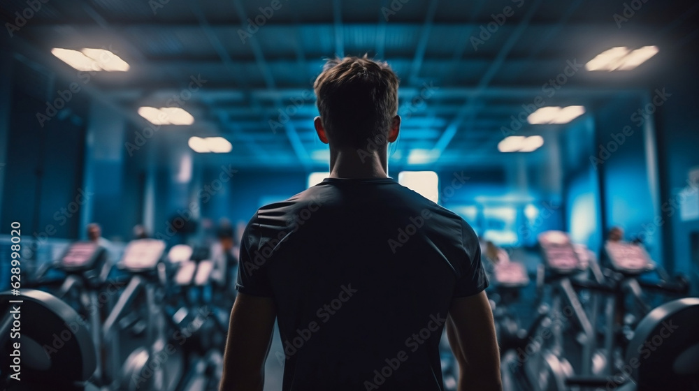 un homme de dos qui s'entraine à la salle de sport, fitness, musculation un homme de dos qui s'entraine à la salle de sport, fitness, musculation