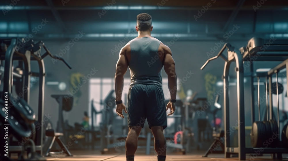 un homme de dos qui s'entraine à la salle de sport, fitness, musculation un homme de dos qui s'entraine à la salle de sport, fitness, musculation