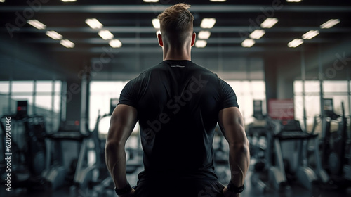 un homme de dos qui s'entraine à la salle de sport, fitness, musculation 