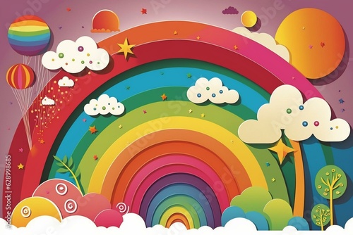 A colorful background with a rainbow for young children. Generative AI