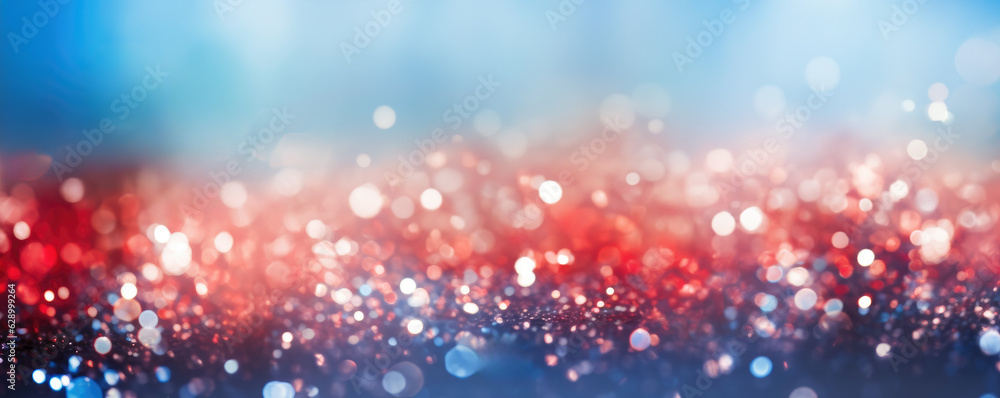 Red, blue and white background with bokeh lights and shimmering details. Red, blue and white background with bokeh lights and shimmering details.