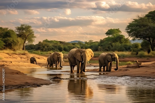 Elephants on a River Crossing Expedition