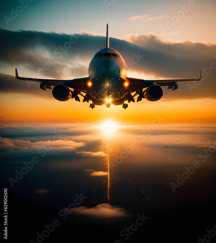 airplane at sunset