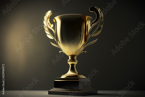 A gleaming gold trophy for inspiration against a dark backdrop. Generative AI