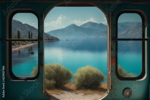 Train with view of the lake. Generative AI