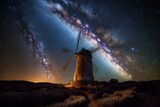 Milky Way windmill amidst stars. Generative AI