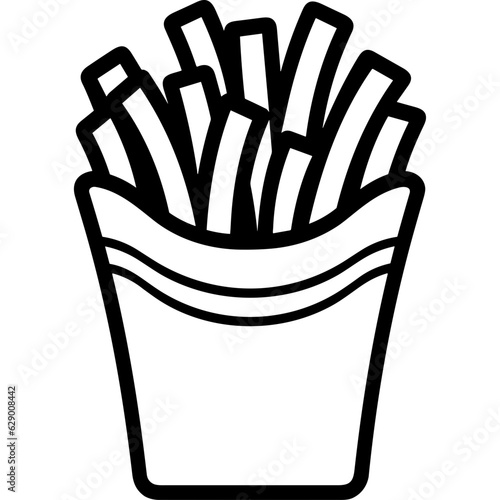 French fries in paper box outline vector