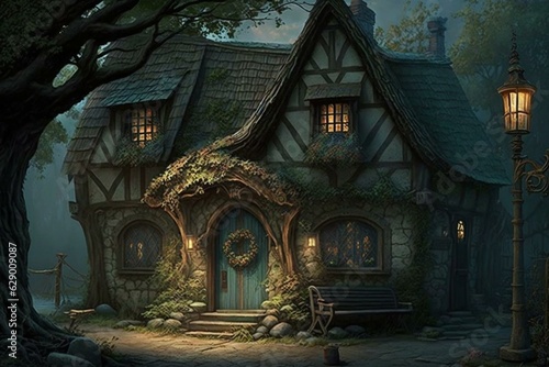 Enchanting old-world hamlet full of magical whimsy and fantasy. Generative AI © Gage