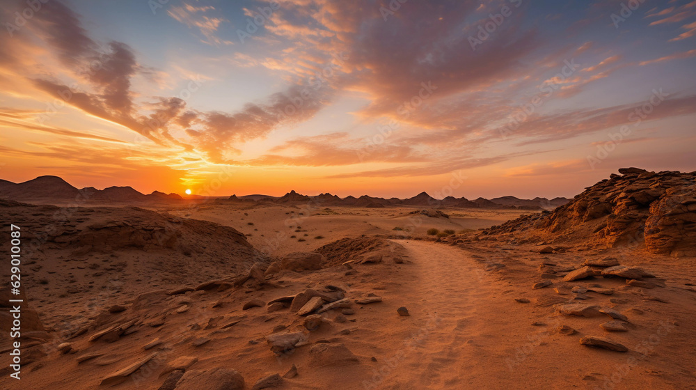 Naklejka premium Desert in the background of a beautiful sunset.