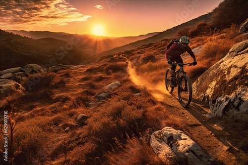 Mountain biker riding through a rugged trail