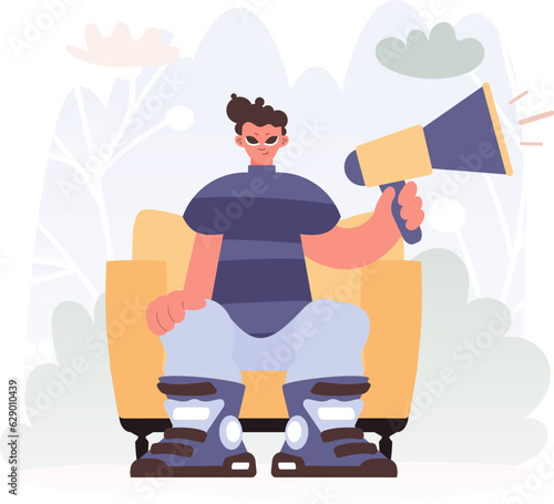 Impacted in Voice in Activism, Person with Enhancer, Pulverize this thought Rally Subject. Trendy style, Vector Illustration