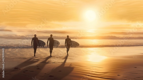 Three surfers near sea © neirfy
