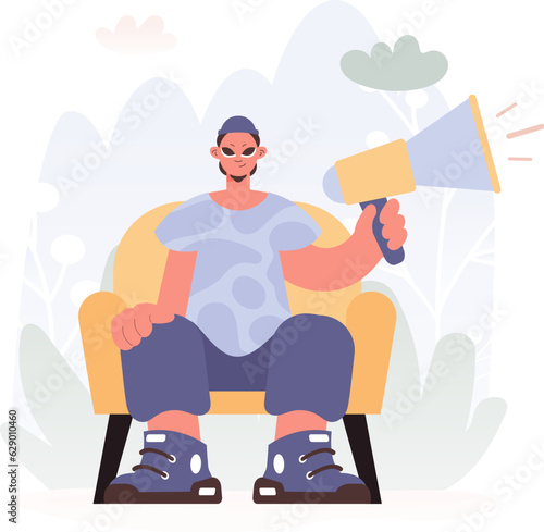 Affected in Voice in Activism, Individual with Enhancer, Pulverize this thought Rally Subject. Trendy style, Vector Illustration