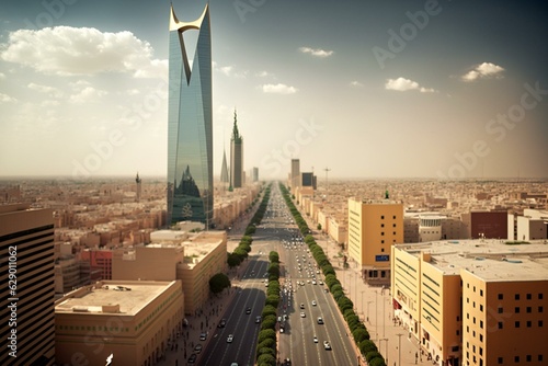 Daytime landscape of Riyadh, Saudi Arabia. Generative AI
