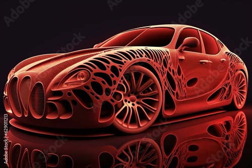 3D luxury car in red. Generative AI
