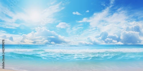 Serene beachscape with sun-kissed shores and azure waters  Generative AI