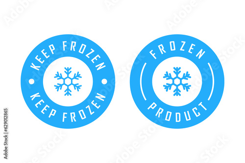 Frozen product, or keep frozen sticker, label or template. Product storage instructions. Frozen food sticker. Keep in the freezer sign. Vector