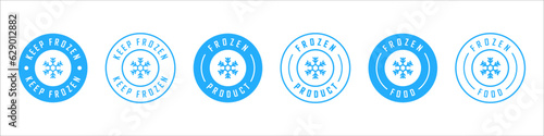 Keep frozen label. Keep Frozen stickers collection. Refridgerator instructions. Product storage rules. Vector set.