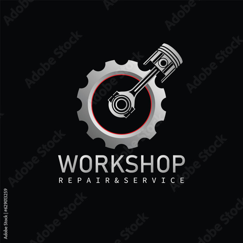 Automotive piston workshop logo design modern badge style custom car service engine tune up icon symbol illustration