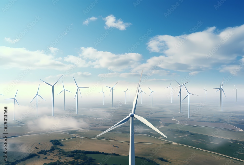 landscape with wind turbine, renewable energy