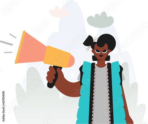 Locks in Voices in Activism, Energized woman with Bullhorn, Refute this thought Rally Subject. Trendy style, Vector Illustration