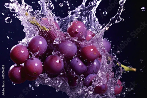 purple grapes in water splash