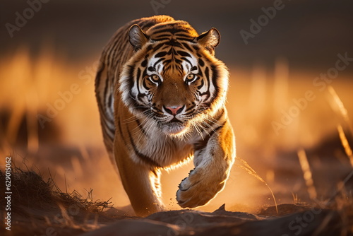 Bengalischer Tiger in der Bewegung auf den Zuschauer, Ai generiert