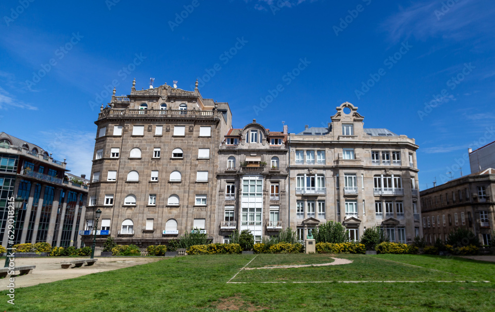 View of the Portuguese Square in the city of Vigo. Galicia, Spain.