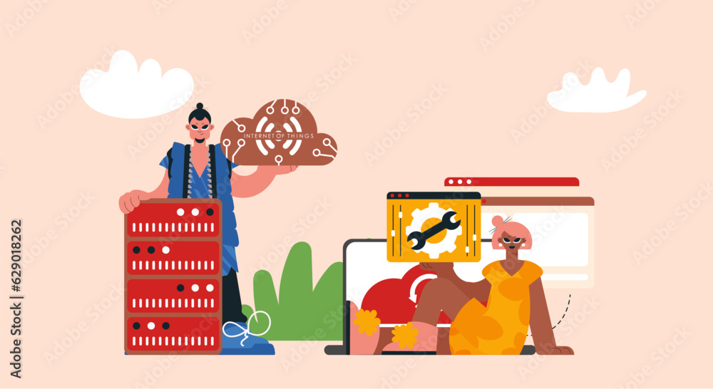 Naklejka premium Representation of the IOT Alter and Back Bunch, Locks in Strong Organize and Supporting Inventive Headways for a More sharp Future.