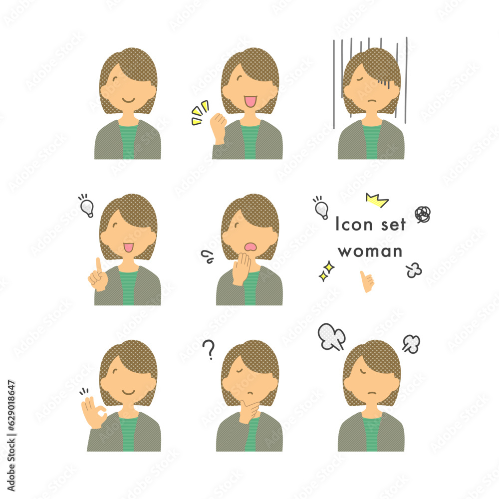 Stock Illustration: Facial expression _ woman _ variation set Stock Illustration: Facial expression _ woman _ variation set