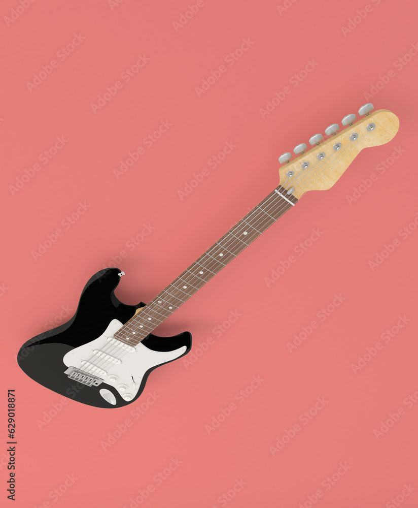 Obraz premium Colorful guitar viewed from above on abstract white background, , ideal for guitar addicts
