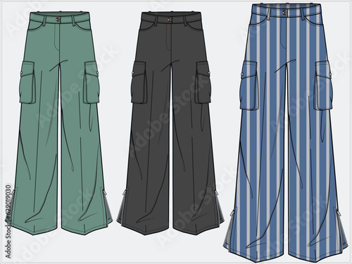 WIDE LEG SLOUCHY FIT BOTTOM WITH SIDE SLIT ZIPPER DETAIL PANTS TROUSER INSTRIPER PATTERN DESIGNED FOR WOMEN AND TEENS WEAR IN EDITABLE FILE