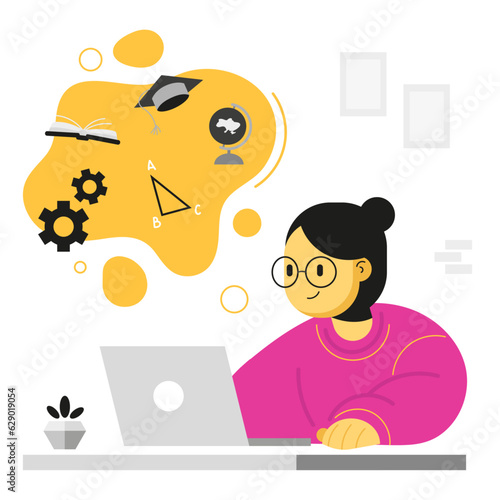 Woman sitting with laptop. Online education concept
