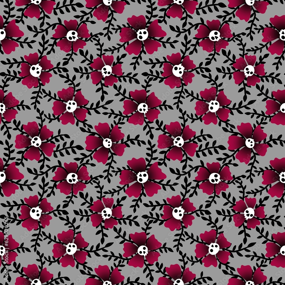 Autumn floral seamless Halloween skulls flower pattern for wrapping paper and fabrics and kids clothes print
