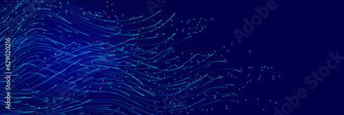 Network connection structure. Dark abstract background with Shiny moving lines design element. Modern blue gradient flowing wave lines. Futuristic technology concept