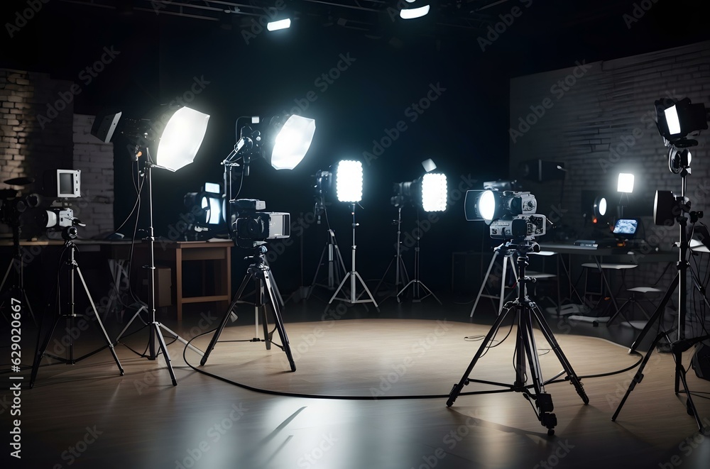 A group of cameras on a stage Generative AI